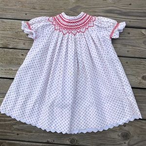 Vintage Smocked Heart Dress Flower Floral White Red Classic Baby Toddler Girl